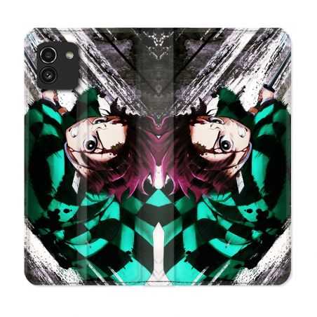 Housse Cuir Portefeuille pour Samsung Galaxy A03 Manga Demon Slayer Tanjiro