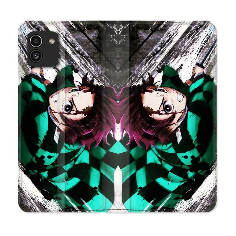 Housse Cuir Portefeuille pour Samsung Galaxy A03 Manga Demon Slayer Tanjiro