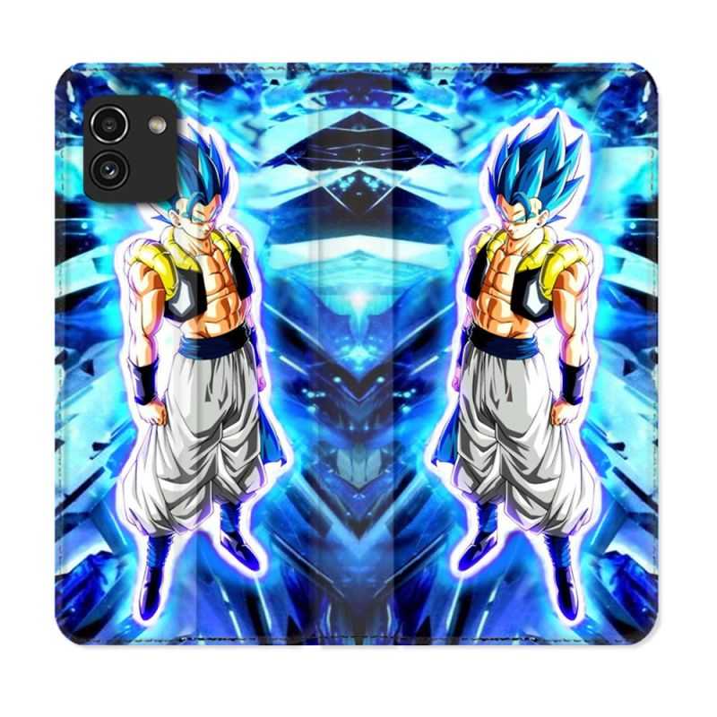 Housse Cuir Portefeuille pour Samsung Galaxy A03 Manga Dragon Ball Gogeta Lumiere