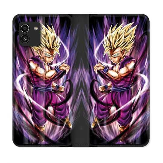 Housse Cuir Portefeuille pour Samsung Galaxy A03 Manga Dragon Ball Sangohan Violet