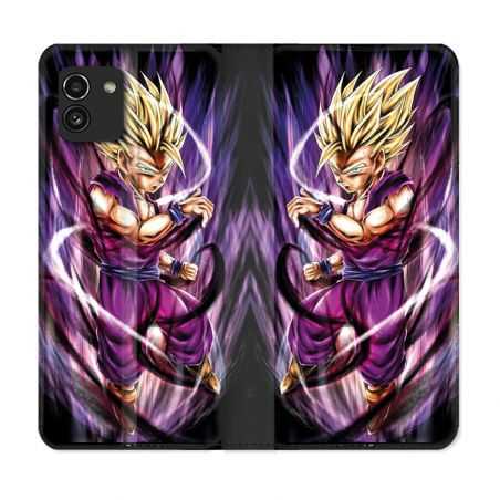 Housse Cuir Portefeuille pour Samsung Galaxy A03 Manga Dragon Ball Sangohan Violet