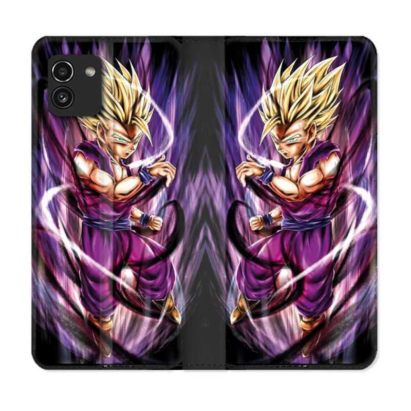 Housse Cuir Portefeuille pour Samsung Galaxy A03 Manga Dragon Ball Sangohan Violet