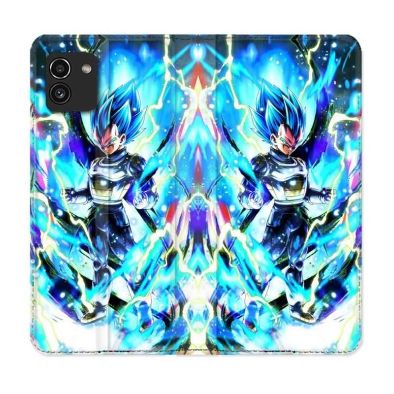 Housse Cuir Portefeuille pour Samsung Galaxy A03 Manga Dragon Ball Vegeta Bleu