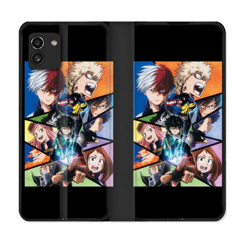 Housse Cuir Portefeuille pour Samsung Galaxy A03 Manga My Hero Academia Noir