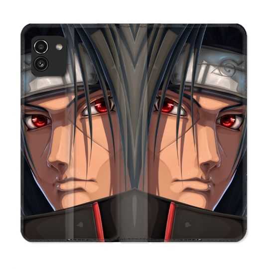 Housse Cuir Portefeuille pour Samsung Galaxy A03 Manga Naruto Itachi Visage