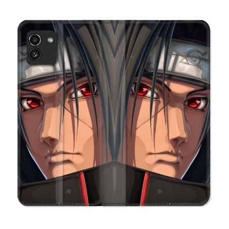 Housse Cuir Portefeuille pour Samsung Galaxy A03 Manga Naruto Itachi Visage