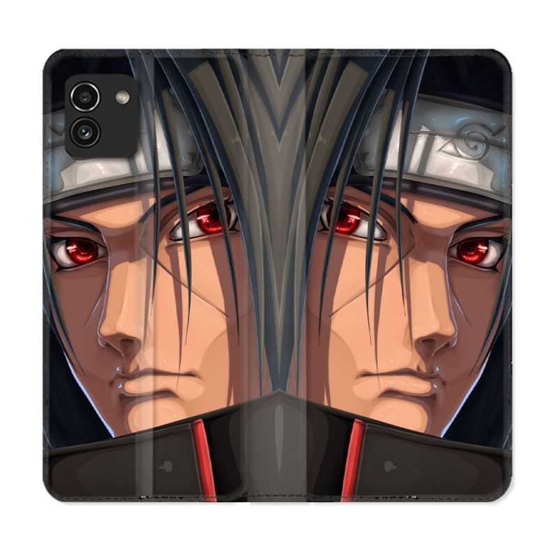 Housse Cuir Portefeuille pour Samsung Galaxy A03 Manga Naruto Itachi Visage