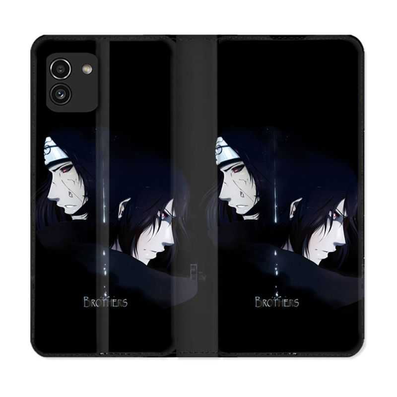 Housse Cuir Portefeuille pour Samsung Galaxy A03 Manga Naruto Sasuke Itachi