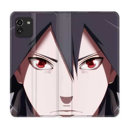 Housse Cuir Portefeuille pour Samsung Galaxy A03 Manga Naruto Sasuke visage