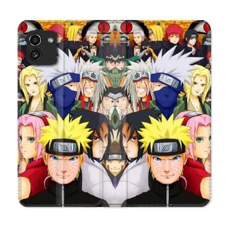 Housse Cuir Portefeuille pour Samsung Galaxy A03 Manga Naruto Team