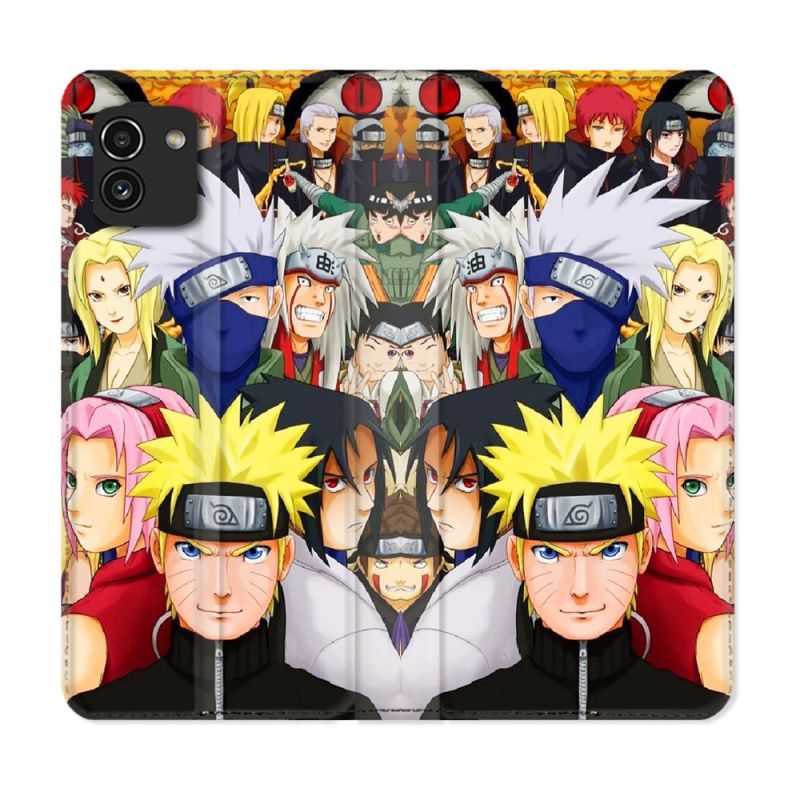 Housse Cuir Portefeuille pour Samsung Galaxy A03 Manga Naruto Team