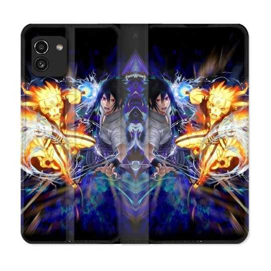 Housse Cuir Portefeuille pour Samsung Galaxy A03 Manga Naruto VS