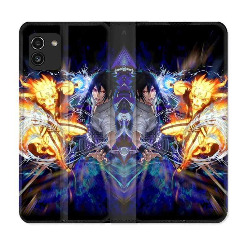 Housse Cuir Portefeuille pour Samsung Galaxy A03 Manga Naruto VS