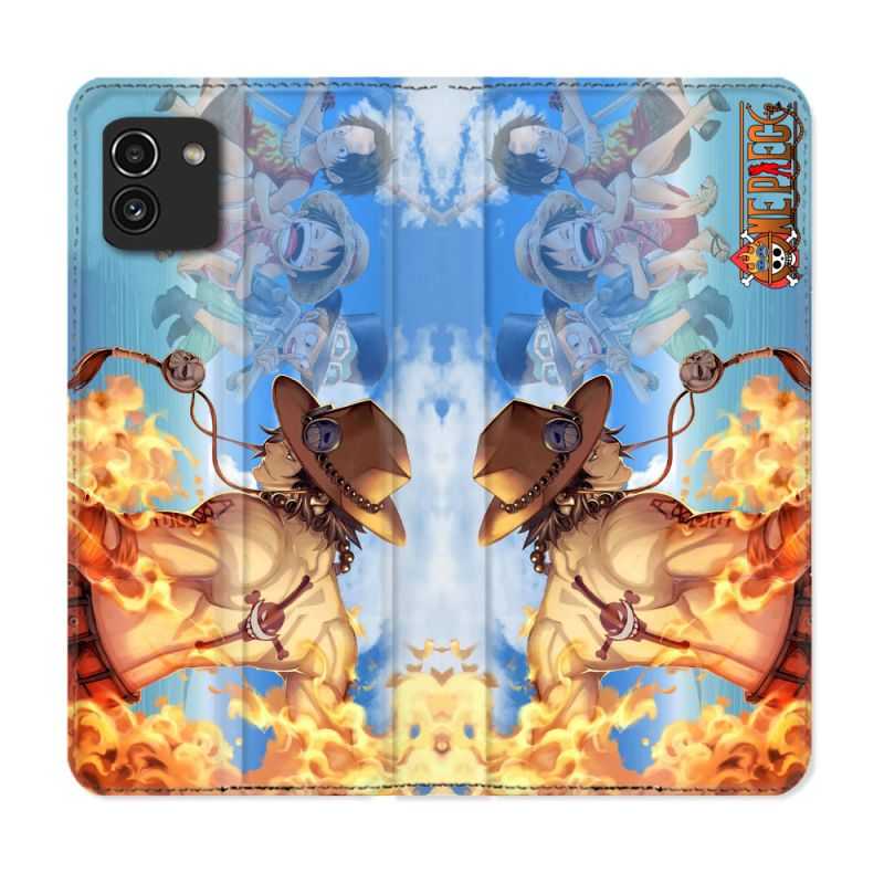 Housse Cuir Portefeuille pour Samsung Galaxy A03 Manga One Piece Ace Color