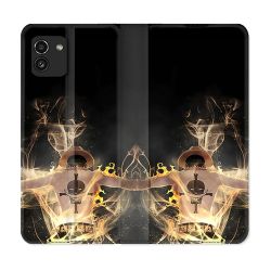 Housse Cuir Portefeuille pour Samsung Galaxy A03 Manga One Piece Ace Noir