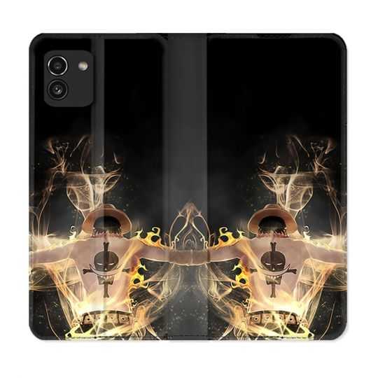 Housse Cuir Portefeuille pour Samsung Galaxy A03 Manga One Piece Ace Noir