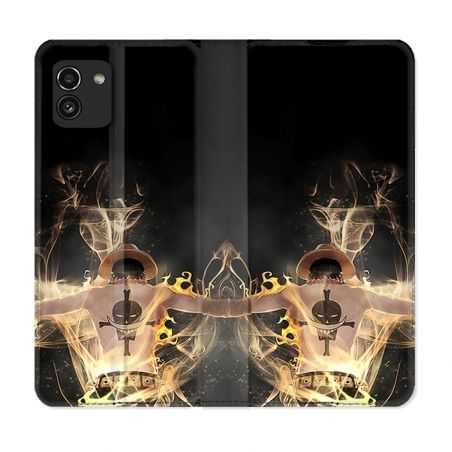 Housse Cuir Portefeuille pour Samsung Galaxy A03 Manga One Piece Ace Noir
