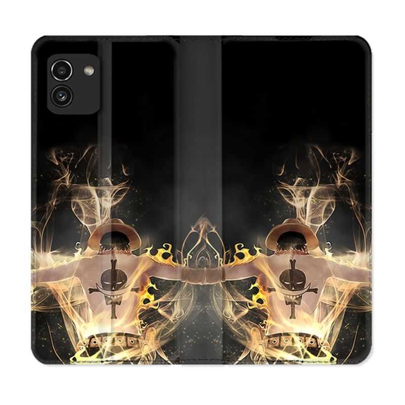 Housse Cuir Portefeuille pour Samsung Galaxy A03 Manga One Piece Ace Noir
