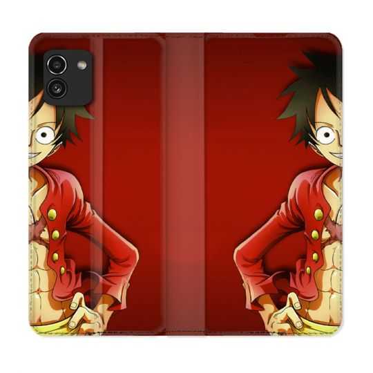 Housse Cuir Portefeuille pour Samsung Galaxy A03 Manga One Piece Luffy
