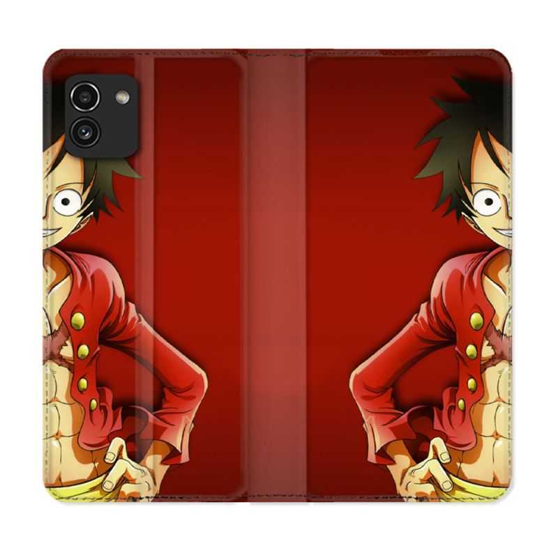Housse Cuir Portefeuille pour Samsung Galaxy A03 Manga One Piece Luffy