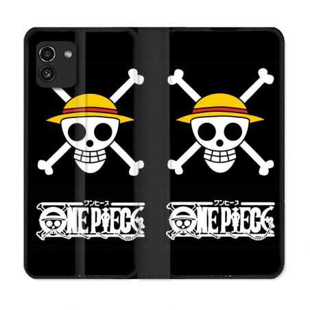 Housse Cuir Portefeuille pour Samsung Galaxy A03 Manga One Piece Tete de Mort