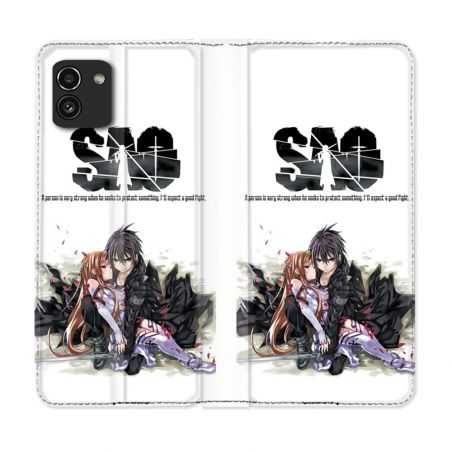 Housse Cuir Portefeuille pour Samsung Galaxy A03 Manga SAO sword Art Online Blanc