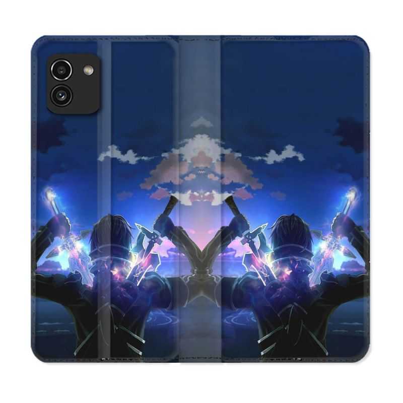 Housse Cuir Portefeuille pour Samsung Galaxy A03 Manga SAO sword Art Online Epee