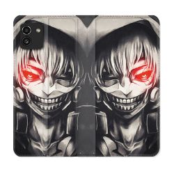 Housse Cuir Portefeuille pour Samsung Galaxy A03 Manga Tokyo Ghoul Kaneki Noir