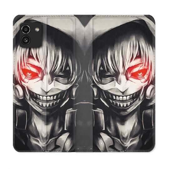 Housse Cuir Portefeuille pour Samsung Galaxy A03 Manga Tokyo Ghoul Kaneki Noir