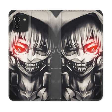 Housse Cuir Portefeuille pour Samsung Galaxy A03 Manga Tokyo Ghoul Kaneki Noir
