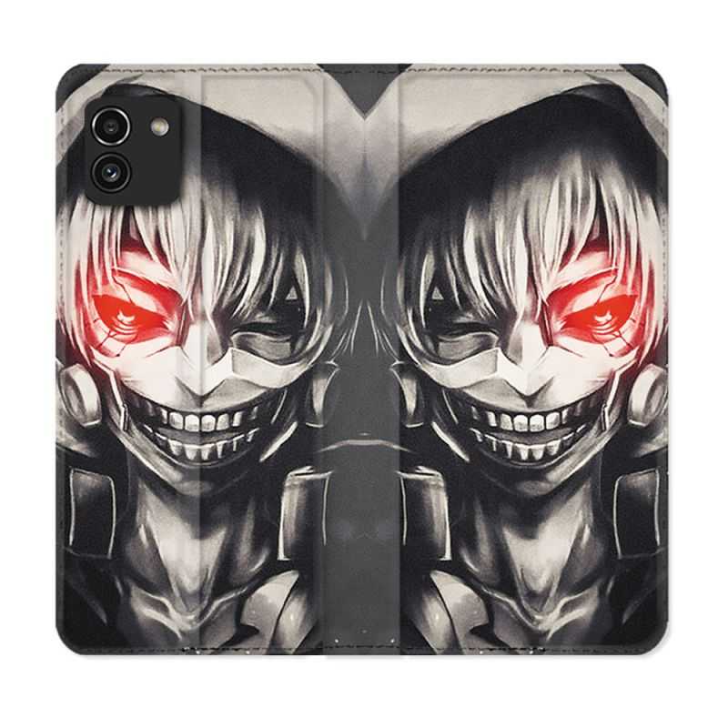 Housse Cuir Portefeuille pour Samsung Galaxy A03 Manga Tokyo Ghoul Kaneki Noir