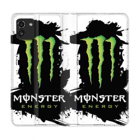 Housse Cuir Portefeuille pour Samsung Galaxy A03 Monster Energy Tache