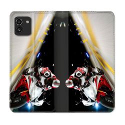 Housse Cuir Portefeuille pour Samsung Galaxy A03 Moto Course GP R6