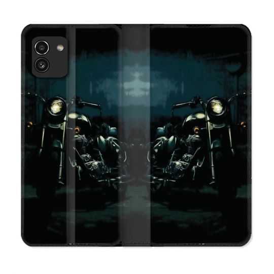Housse Cuir Portefeuille pour Samsung Galaxy A03 Moto Harley Vintage