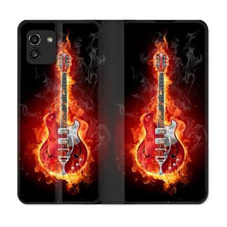 Housse Cuir Portefeuille pour Samsung Galaxy A03 Musique Guitare Electrique