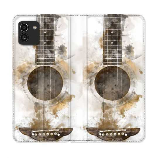 Housse Cuir Portefeuille pour Samsung Galaxy A03 Musique Guitare Tag