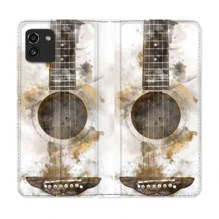 Housse Cuir Portefeuille pour Samsung Galaxy A03 Musique Guitare Tag