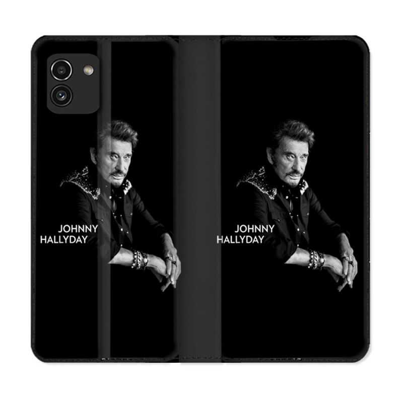 Housse Cuir Portefeuille pour Samsung Galaxy A03 Musique Johnny Hallyday Noir