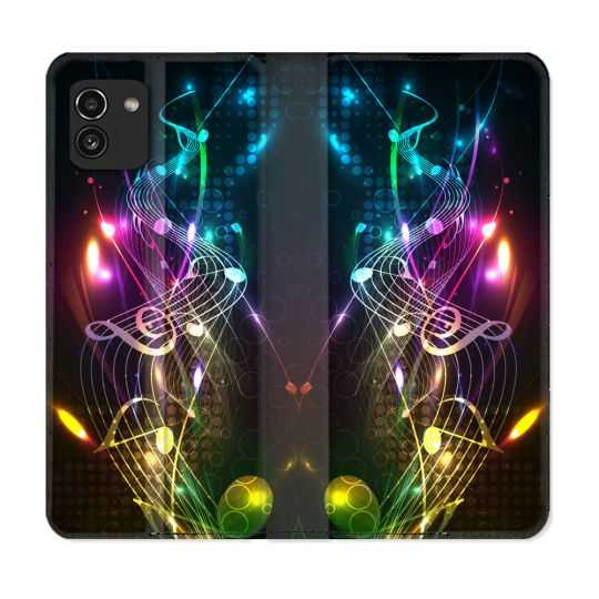 Housse Cuir Portefeuille pour Samsung Galaxy A03 Musique Partition Multicolore