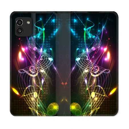Housse Cuir Portefeuille pour Samsung Galaxy A03 Musique Partition Multicolore