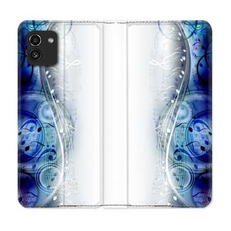Housse Cuir Portefeuille pour Samsung Galaxy A03 Musique Partition Vague