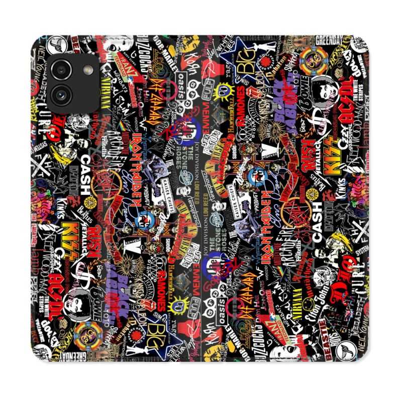 Housse Cuir Portefeuille pour Samsung Galaxy A03 Musique Rock Groupe