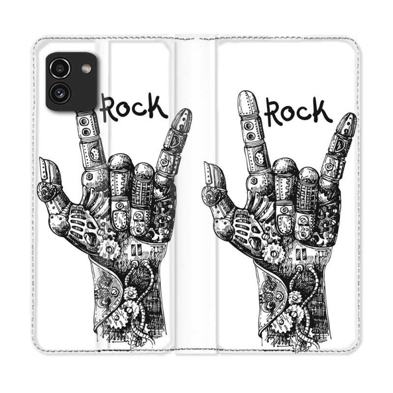 Housse Cuir Portefeuille pour Samsung Galaxy A03 Musique Rock Main