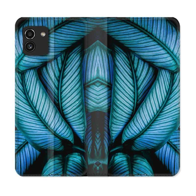 Housse Cuir Portefeuille pour Samsung Galaxy A03 Nature Feuille Palmier