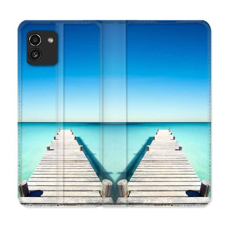 Housse Cuir Portefeuille pour Samsung Galaxy A03 Nature Pont Mer