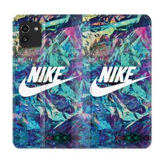 Housse Cuir Portefeuille pour Samsung Galaxy A03 Nike Turquoise