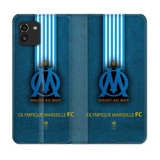 Housse Cuir Portefeuille pour Samsung Galaxy A03 Olympique Marseille OM Bande