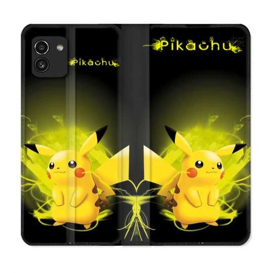Housse Cuir Portefeuille pour Samsung Galaxy A03 Pokemon Pikachu Eclair