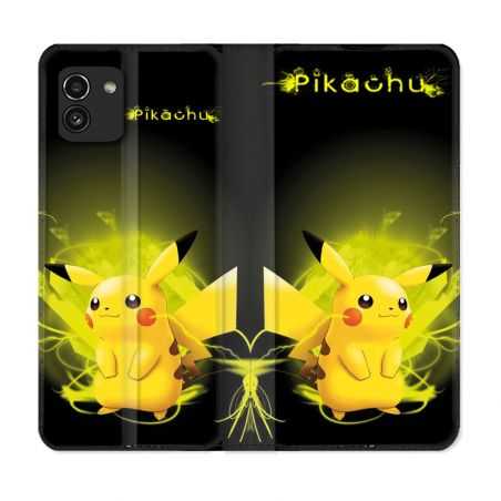 Housse Cuir Portefeuille pour Samsung Galaxy A03 Pokemon Pikachu Eclair
