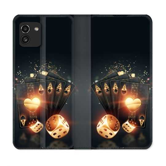 Housse Cuir Portefeuille pour Samsung Galaxy A03 Poker Des